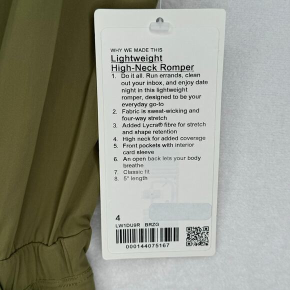 lululemon Lightweight High-Neck Romper Green NWT Sz 4 - Picture 4 of 6
